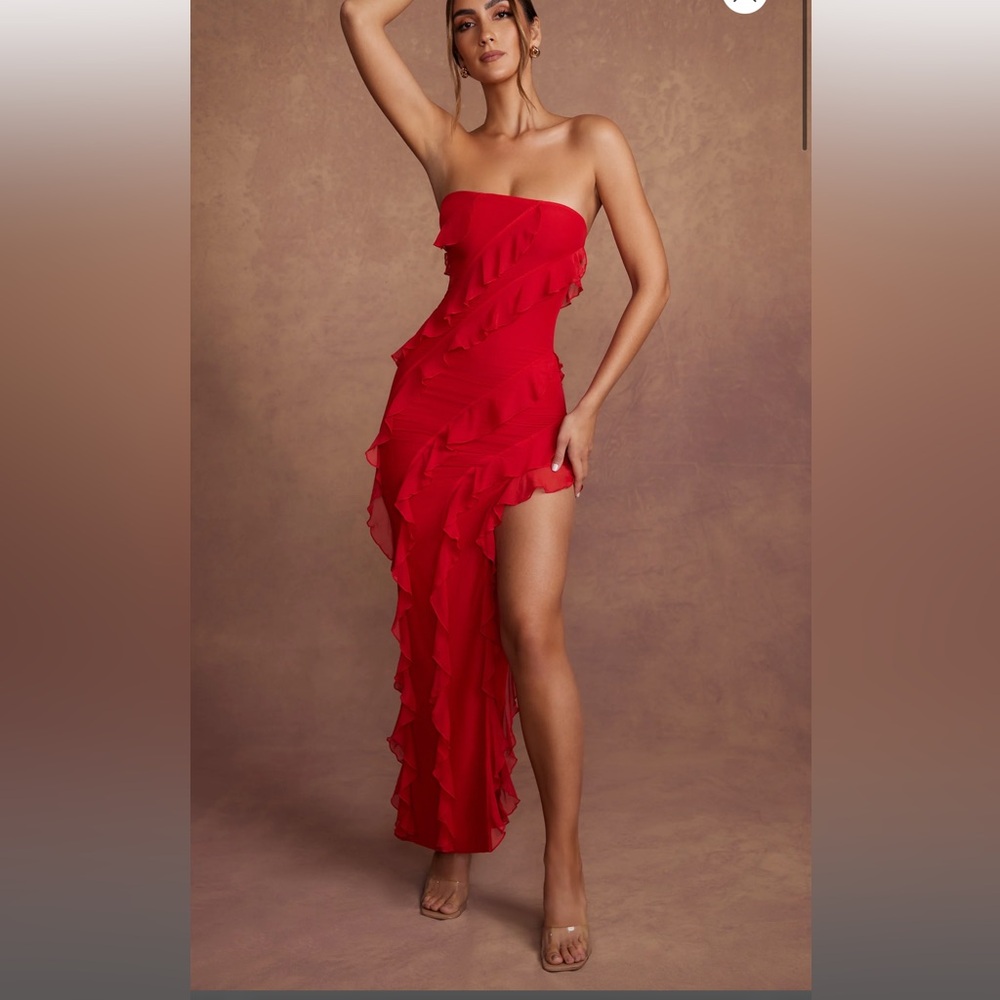 Oh Polly bandeau ruffle detail maxi dress